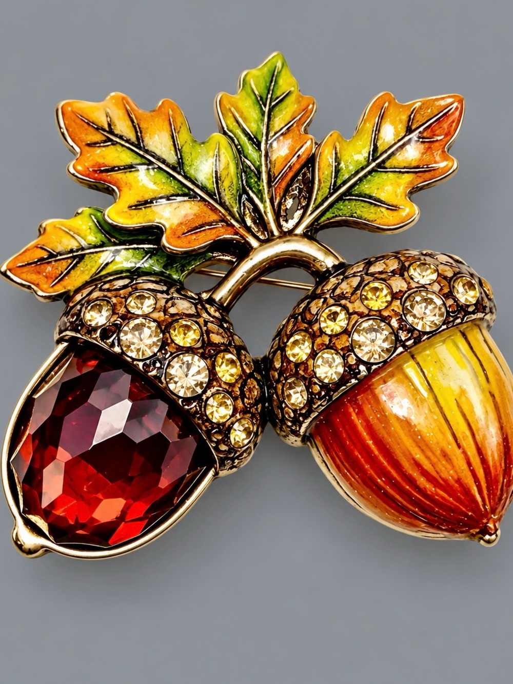 Autumn Acorn Brooch - Red, Gold and Green Enamel #cz405